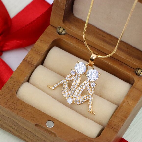 "Gemini Zodiac Rose Gold Pendant with Twin Sparkling CZ Accents, XPPT1543 - Picture 8 of 13